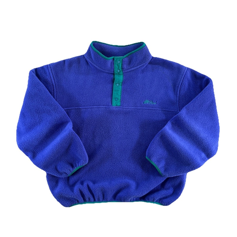 Vintage L.L. Bean Henley Snap‎ Fleece Sweater Men's Small Purple Outdoors USA